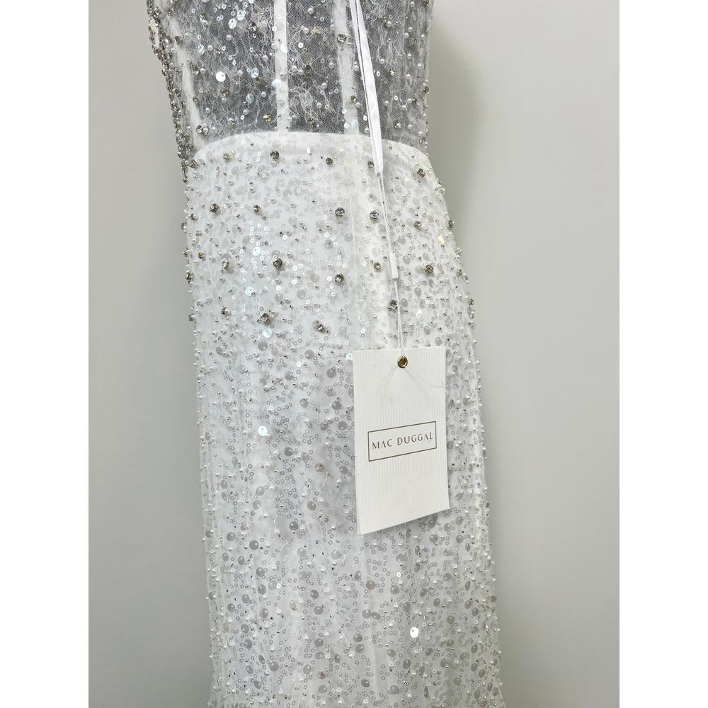 Mac Duggal Embellished Trumpet Gown Dress in White Size 6 Sequin Wedding Bridal - Picture 7 of 10